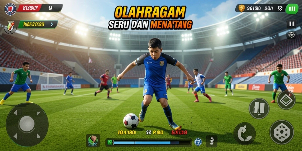 Screenshot gameplay menunjukkan aksi olahraga yang dinamis dan grafis menarik.