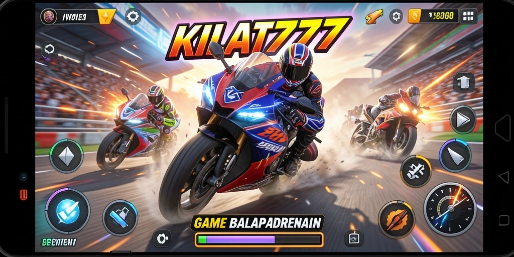 Tampilan gameplay KILAT777 dengan motor racing yang mendebarkan.