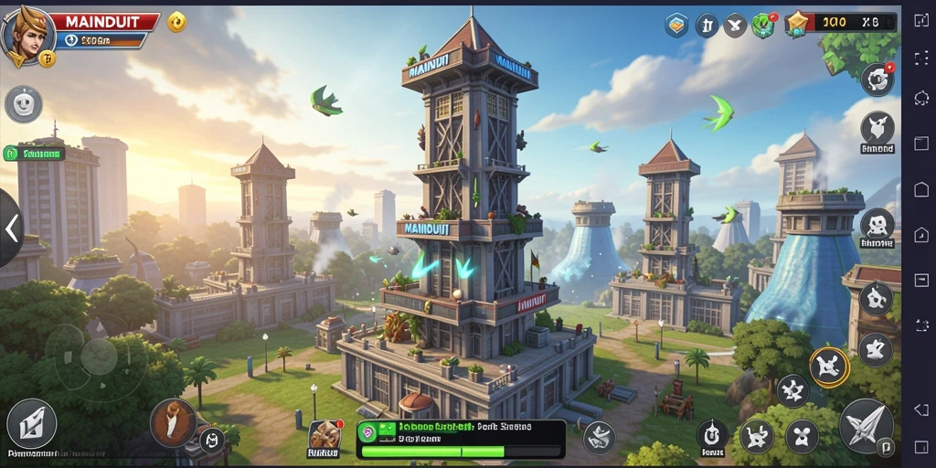 Tampilan gameplay MAINDUIT yang menegangkan dalam pertahanan menara.