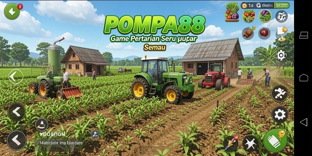 Tampilan gameplay seru di POMPA88 dengan aktivitas pertanian.