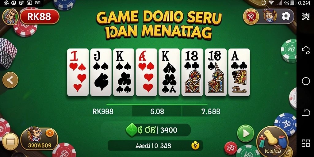 Tampilan gameplay menarik dari RK88 dengan suasana domino yang seru.