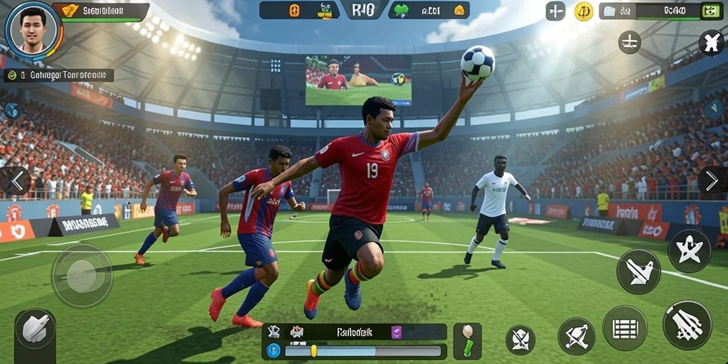 Screenshot utama RR44 menampilkan aksi seru dalam pertandingan olahraga.